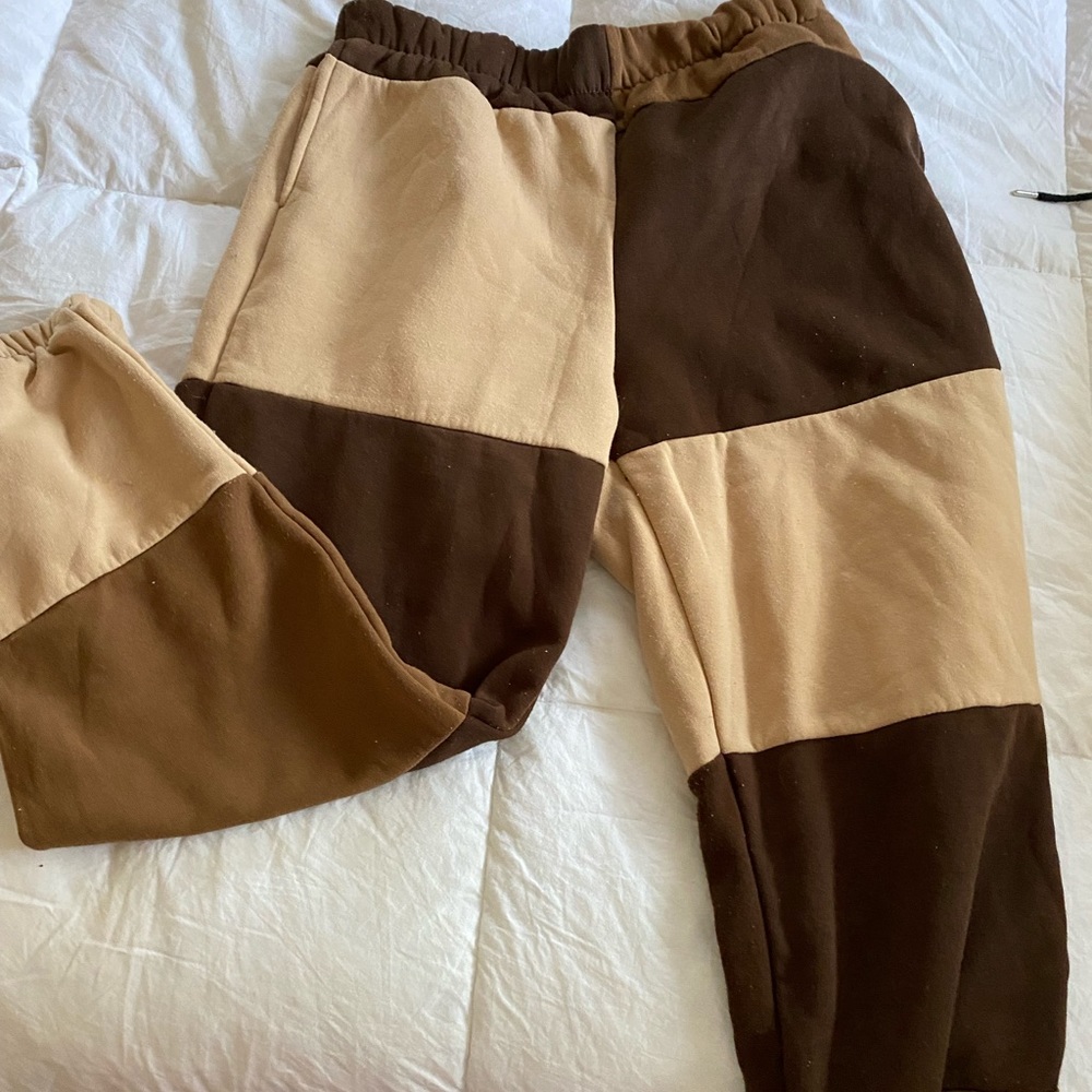 brown color block sweats